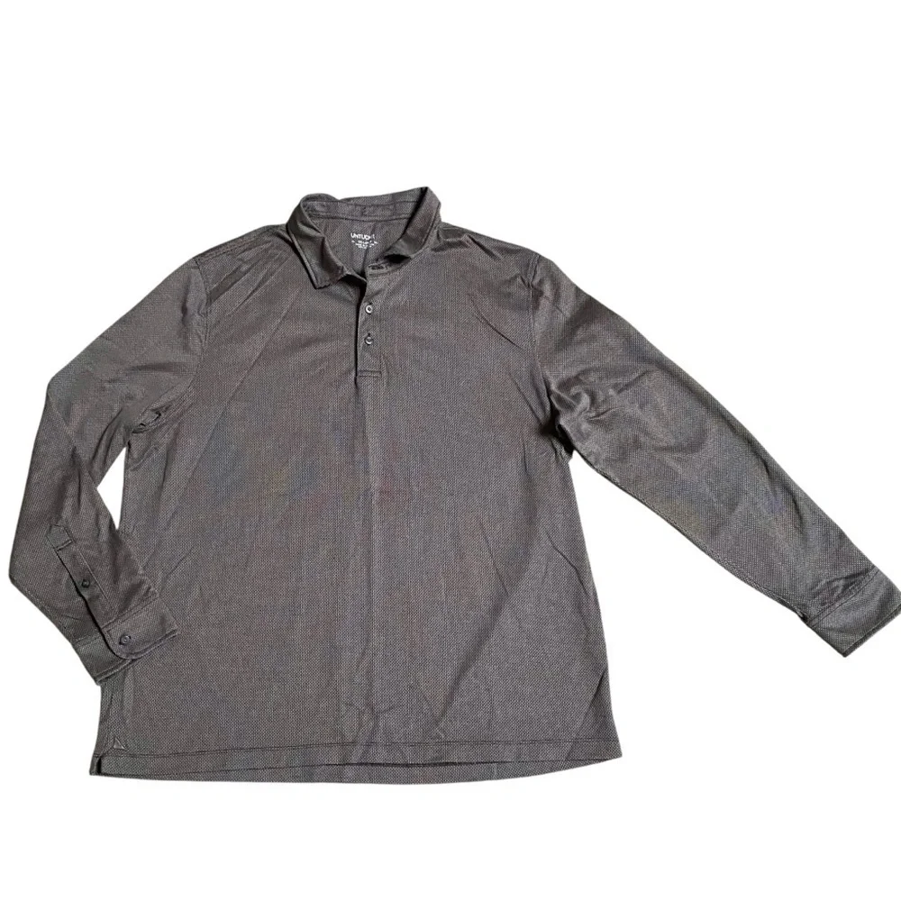 UNTUCKit Damaschino Birdseye Long Sleeve Polo Shirt 2XL Brown Cotton - Picture 2 of 12